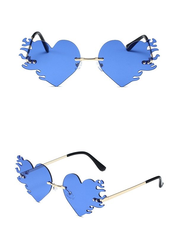 EMMIOL Occhiali da sole senza montatura con motivo cuore in fiamme