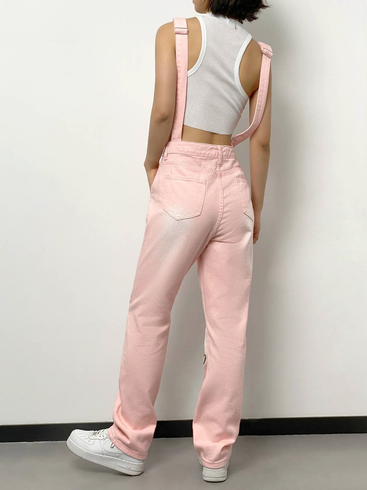 EMMIOL Denim-Latzhose mit geknöpftem Blumendruck