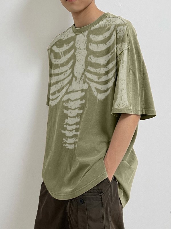 EMMIOL Camiseta con estampado de calaveras lavadas para hombre