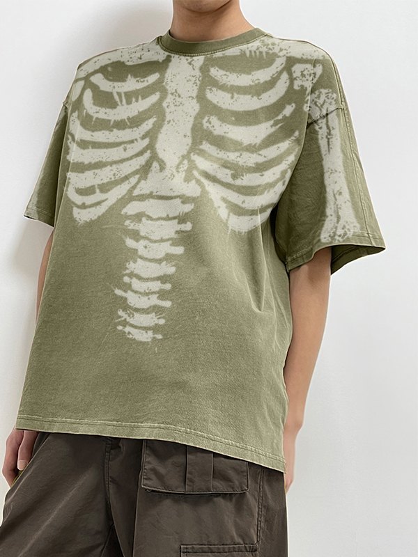 EMMIOL Camiseta con estampado de calaveras lavadas para hombre