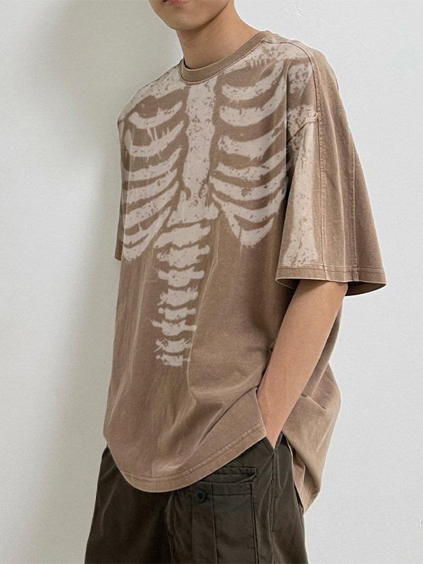 EMMIOL Camiseta con estampado de calaveras lavadas para hombre