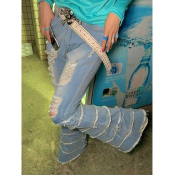 2022 Jeans strappati sfrangiati svasati alla caviglia lavati Blu S In Jeans  Strappati Online Store. Best For Sale | Emmiol.com