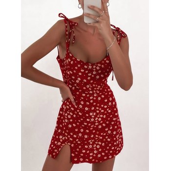 Emmiol Free shipping 2026 Backless Tie Strap Floral Mini Dress Red L in Mini  Dresses online store. | EMMIOL