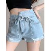 EMMIOL Shorts de mezclilla con dobladillo sin rematar con puños irregulares