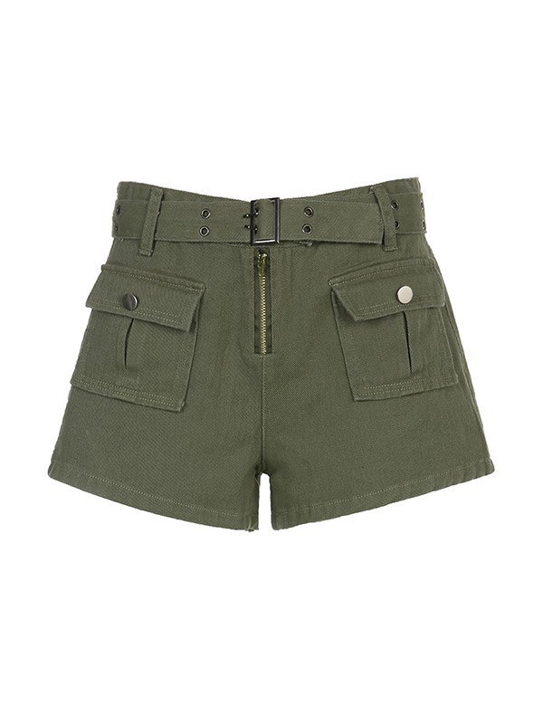 EMMIOL Belted Pocket Denim Cargo Shorts