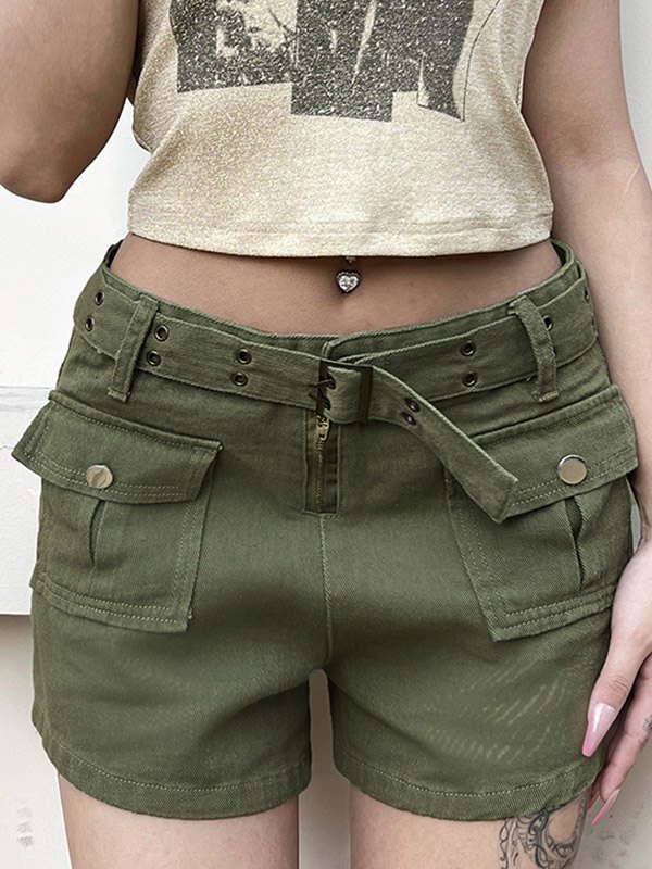 EMMIOL Belted Pocket Denim Cargo Shorts