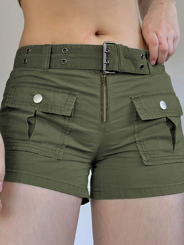 EMMIOL Belted Pocket Denim Cargo Shorts