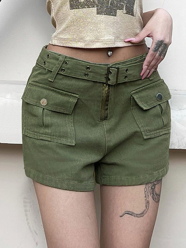 EMMIOL Belted Pocket Denim Cargo Shorts