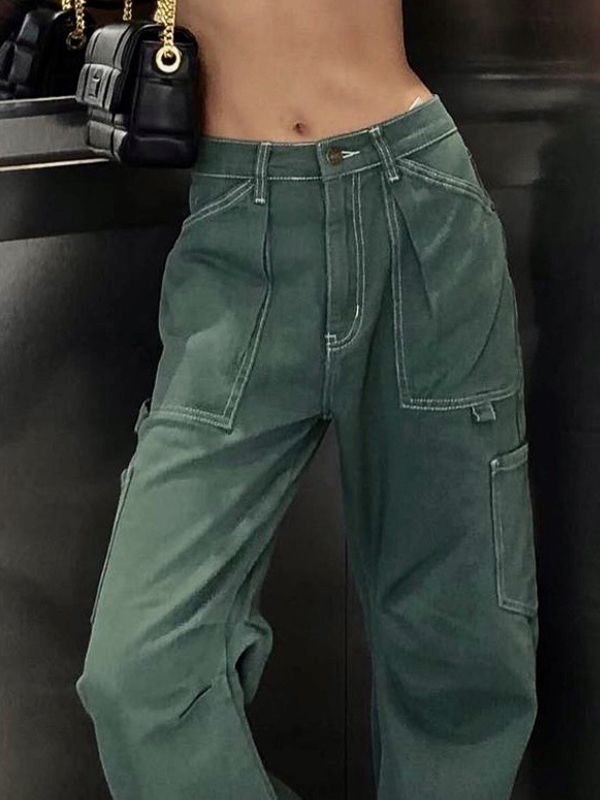 Emmiol Spedizione gratuita 2025 Jeans cargo con tasche e cuciture