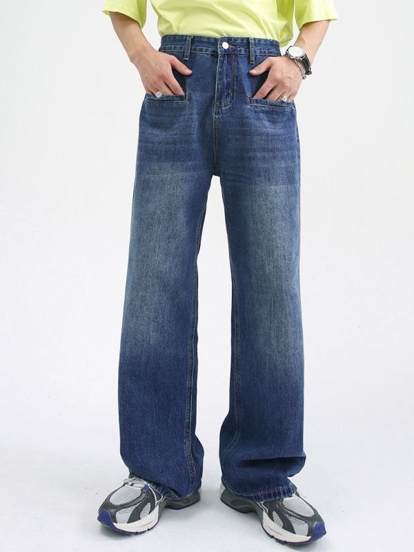 EMMIOL Jeans sueltos con bolsillo lavado para hombre