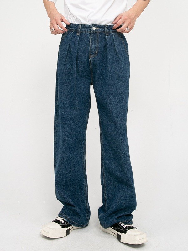 EMMIOL Jeans sueltos plisados lavados para hombre