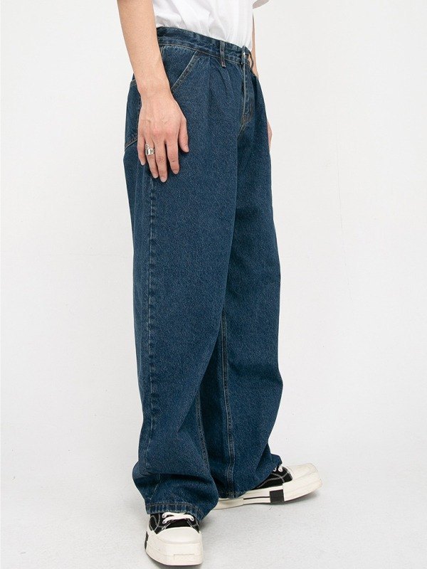 EMMIOL Jeans sueltos plisados lavados para hombre