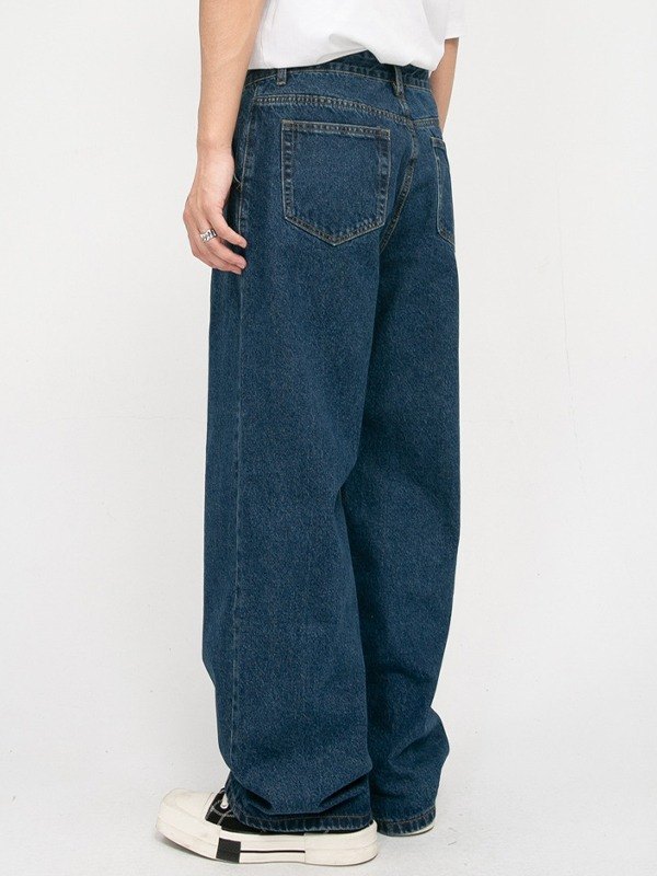EMMIOL Jeans sueltos plisados lavados para hombre