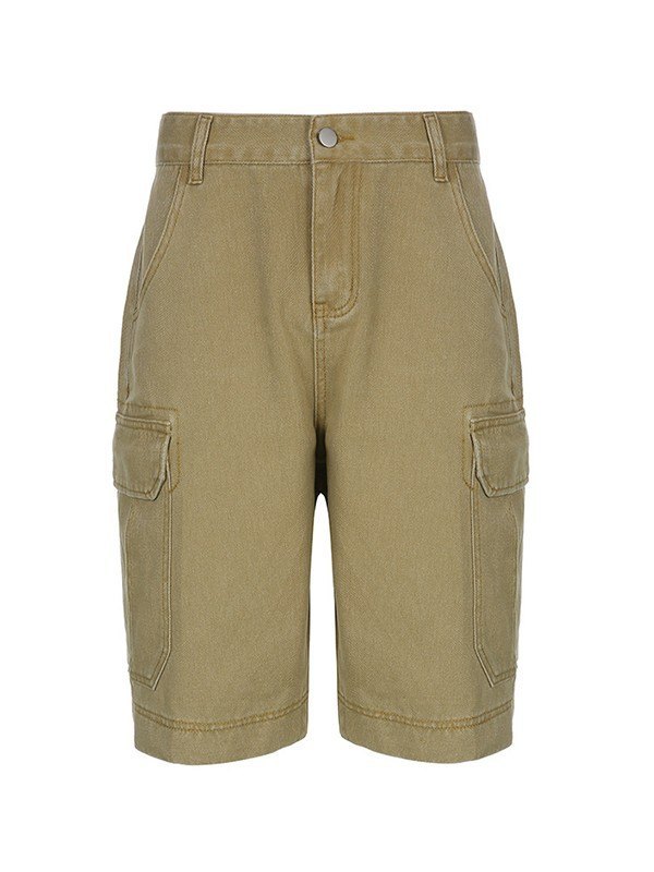 EMMIOL Pantalones cortos cargo de mezclilla caqui vintage
