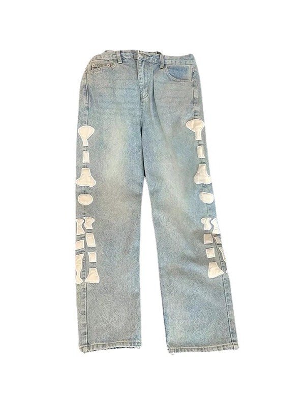 EMMIOL Men's Skull Patch Straight Leg Jeans