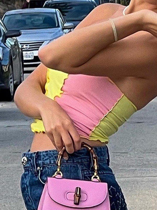 EMMIOL Lettuce Trim Patchwork Bandeau Top