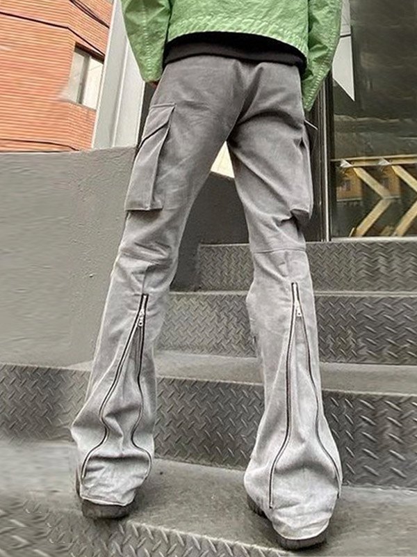 Emmiol Free shipping 2023 Men's Zipper Ankle Flare Cargo Pants Gray XL in Cargo Pants online