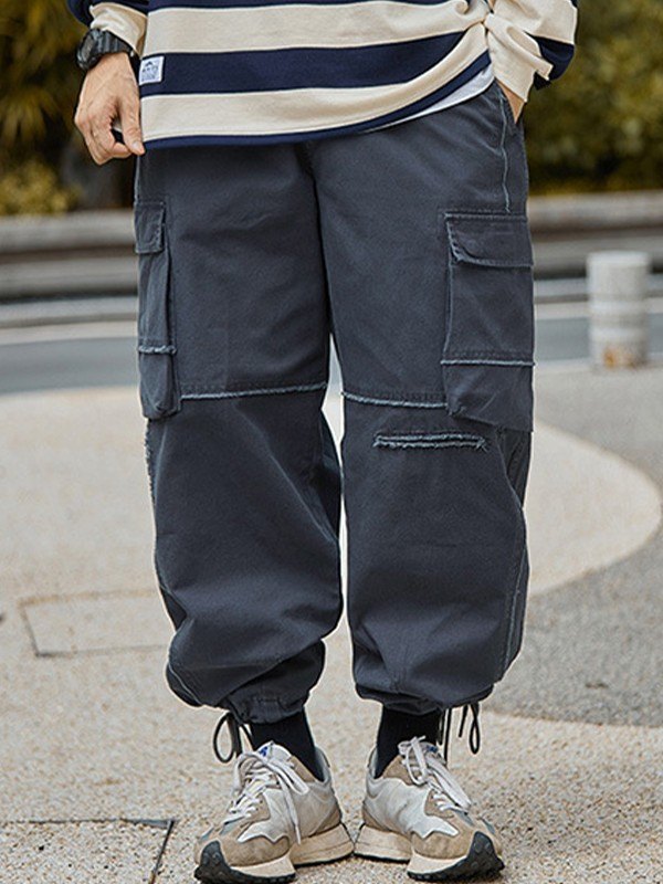 EMMIOL Pantalones cargo holgados con ribete deshilachado para hombre