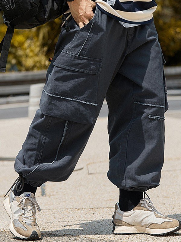 EMMIOL Pantalones cargo holgados con ribete deshilachado para hombre
