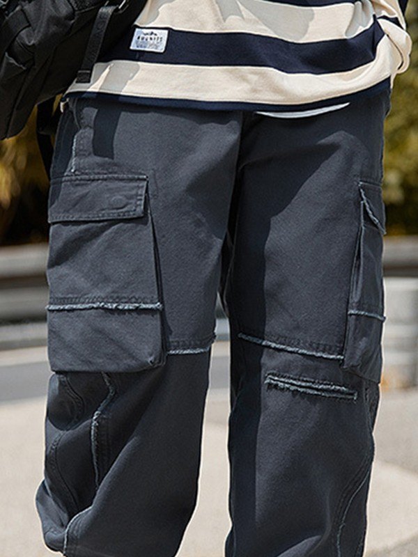 EMMIOL Pantalones cargo holgados con ribete deshilachado para hombre