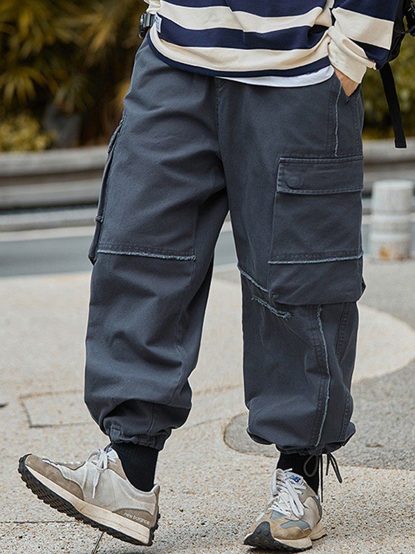 EMMIOL Pantalones cargo holgados con ribete deshilachado para hombre