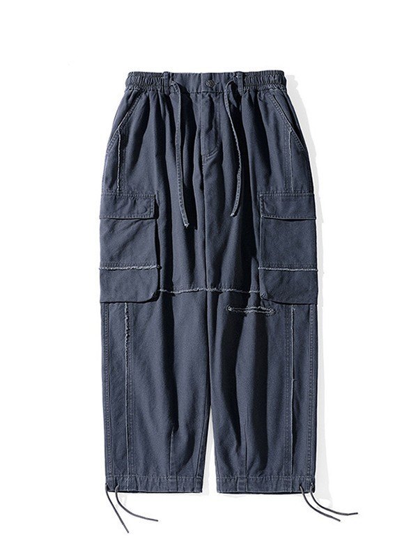 EMMIOL Pantalones cargo holgados con ribete deshilachado para hombre