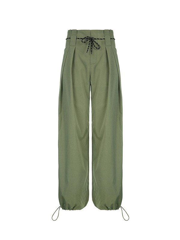 Emmiol Free shipping 2023 Pleated Baggy Parachute Cargo Pants Green S