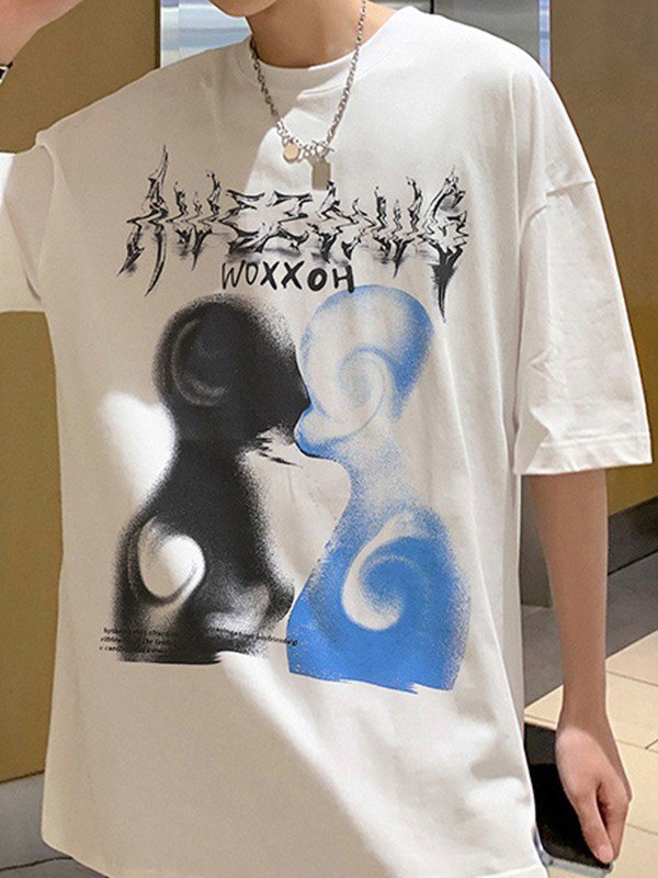 EMMIOL Camiseta con estampado abstracto punk para hombre