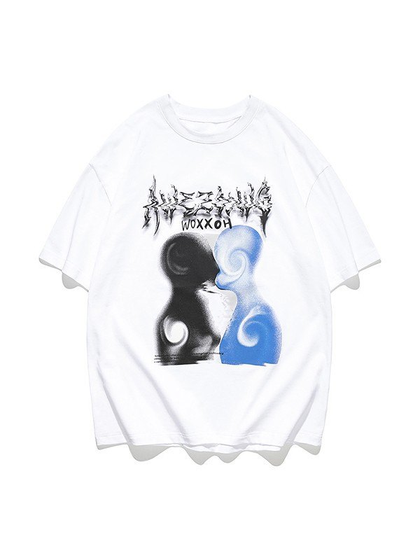 EMMIOL Camiseta con estampado abstracto punk para hombre