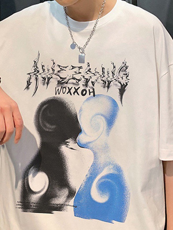 EMMIOL Camiseta con estampado abstracto punk para hombre