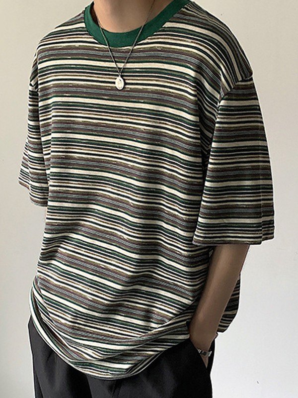 EMMIOL Men's Vintage Mix Striped Tee