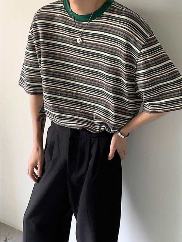 EMMIOL Men's Vintage Mix Striped Tee