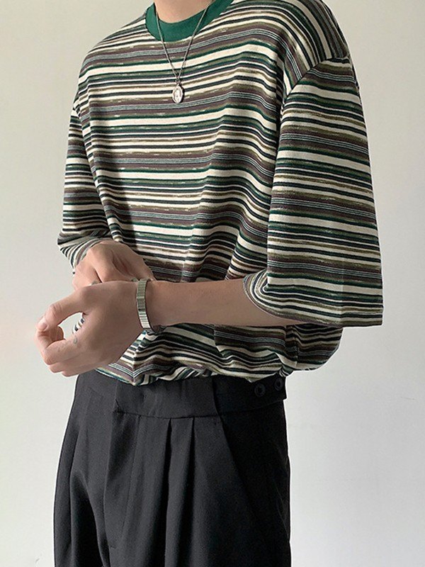 EMMIOL Men's Vintage Mix Striped Tee
