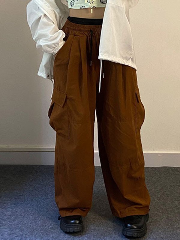 Emmiol Free shipping 2023 Baggy Fit Brown Cargo Pants Brown S in Cargo