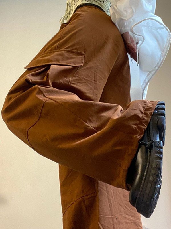 Emmiol Free shipping 2023 Baggy Fit Brown Cargo Pants Brown S in Cargo