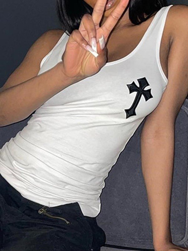 EMMIOL Cross Patch White Tank Top
