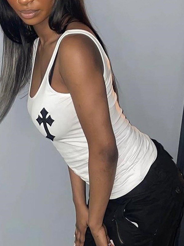Emmiol Free shipping 2026 Cross Patch White Tank Top White M in