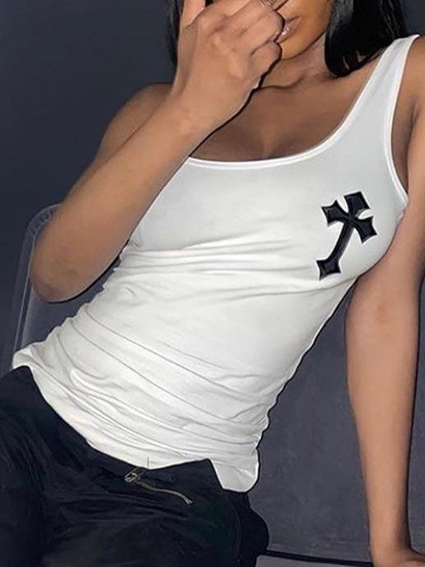 EMMIOL Cross Patch White Tank Top