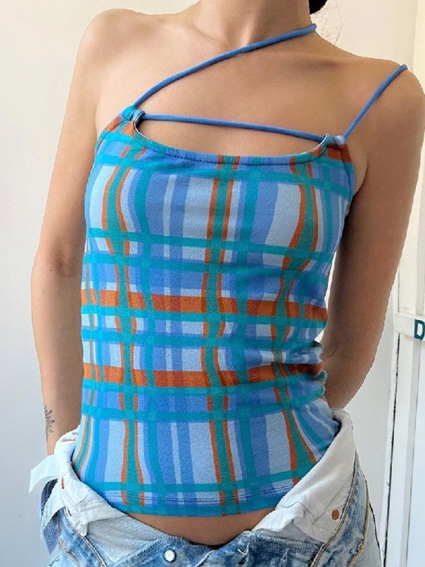 EMMIOL Vintage Checkered Halter Cami Top