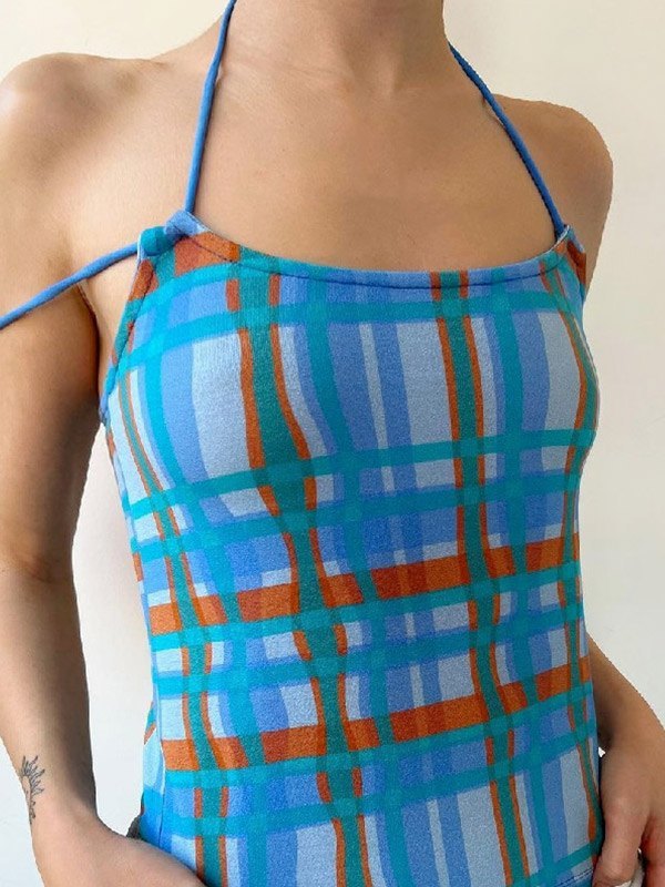 EMMIOL Vintage Checkered Halter Cami Top