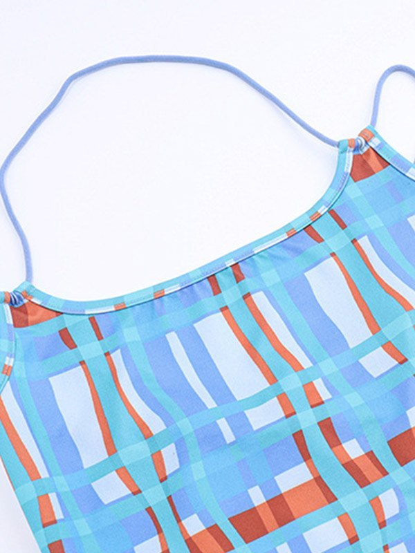 EMMIOL Vintage Checkered Halter Cami Top