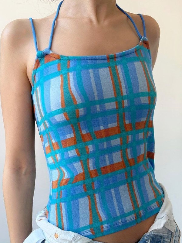 EMMIOL Vintage Checkered Halter Cami Top