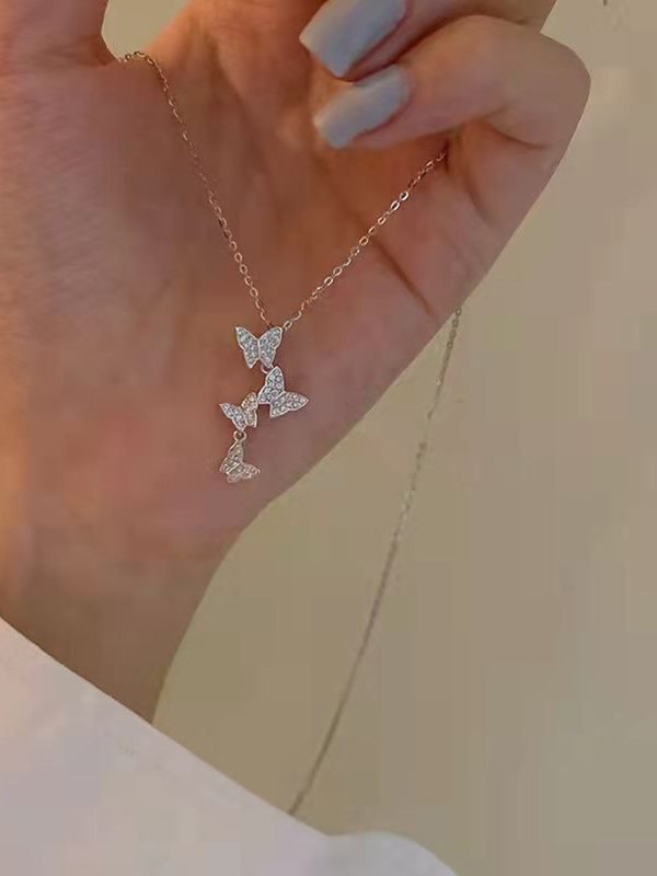 EMMIOL Rhinestone Butterfly Pendant Necklace