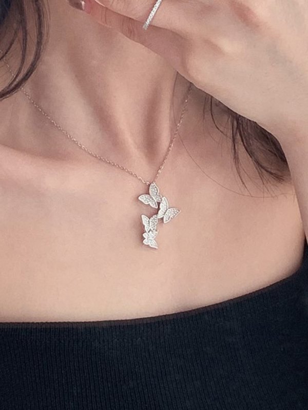 EMMIOL Rhinestone Butterfly Pendant Necklace