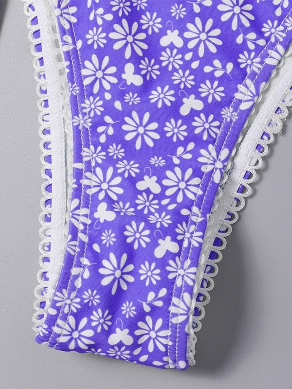 EMMIOL Lace Trim Floral Bikini Set