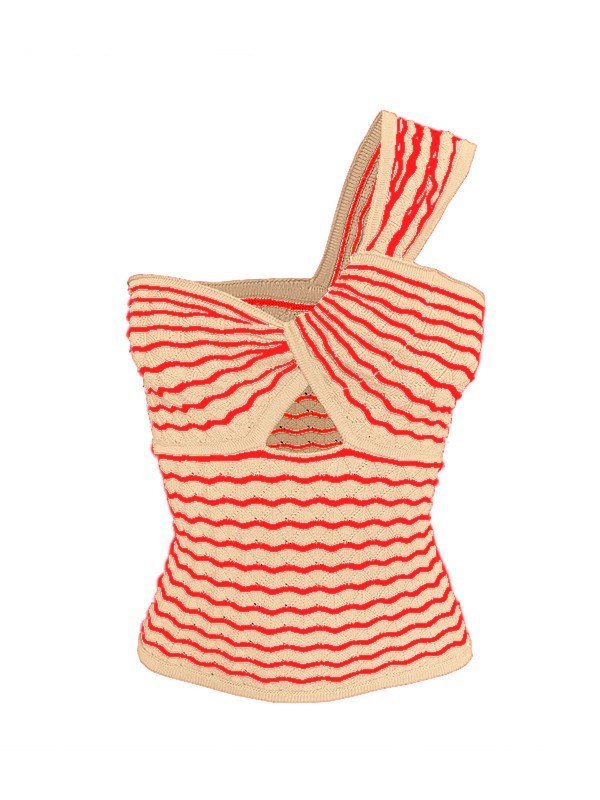 EMMIOL Knitted Stripe One Shoulder Tank Top