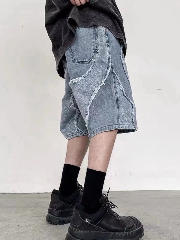 2022 Pantaloncini di jeans larghi con patchwork paisley da uomo Blu XL In  Shorts Online Store. Best For Sale | Emmiol.com