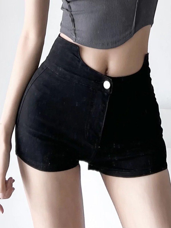 EMMIOL Asymmetric Stretch Skinny Denim Shorts
