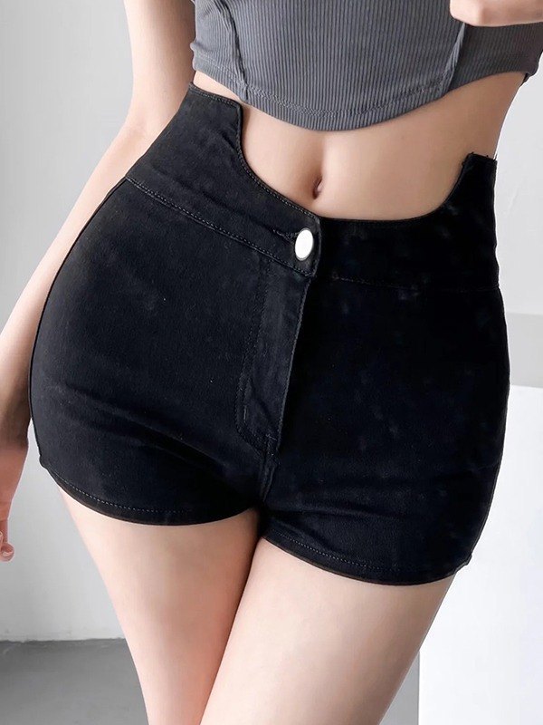 EMMIOL Asymmetric Stretch Skinny Denim Shorts