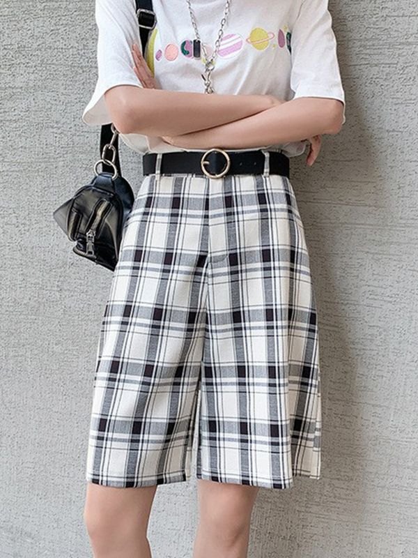 EMMIOL Knee Length Checkered Casual Shorts